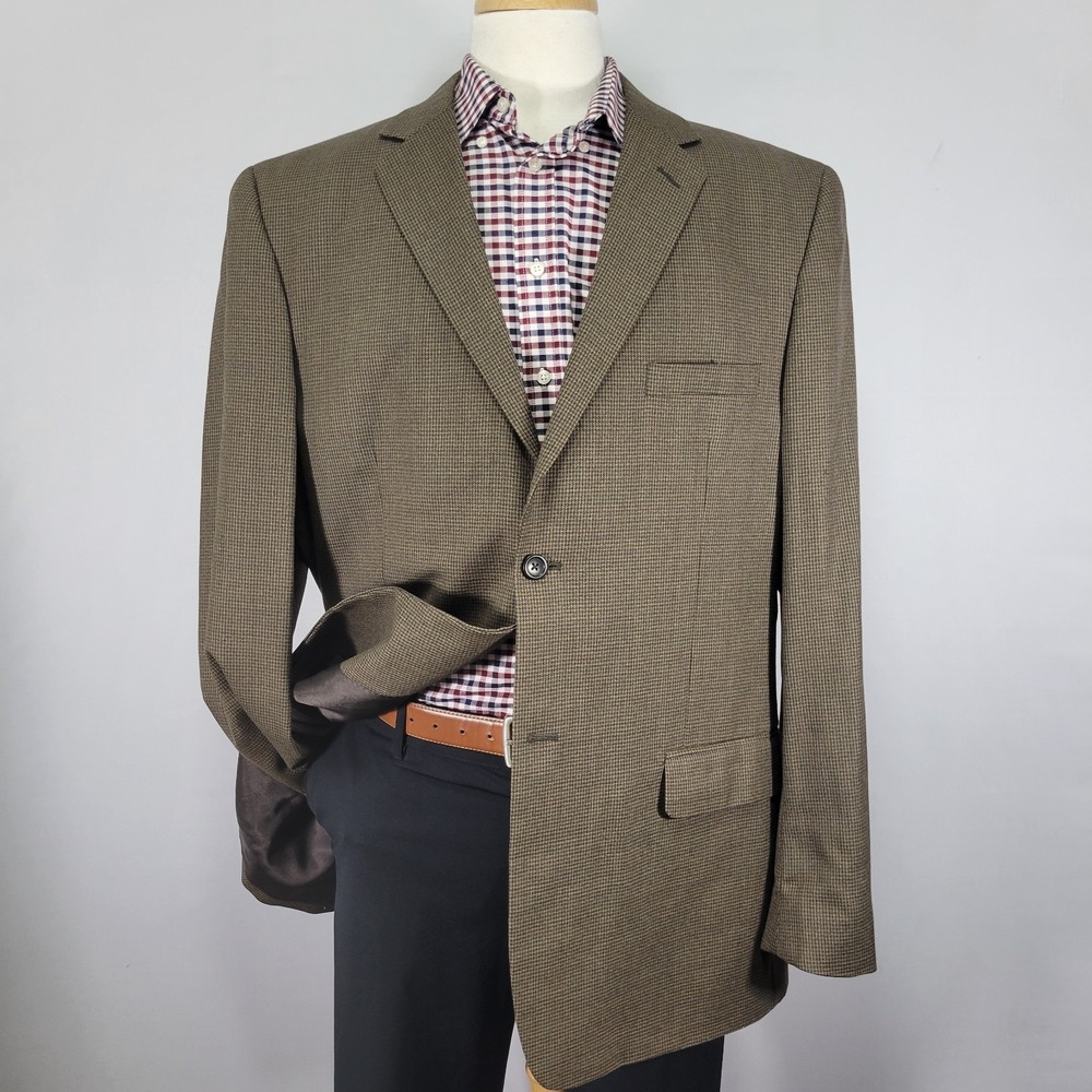 Pronto Uomo Couture Mens Sport Coat Blazer Two Button Brown Houndstooth Wool 48L